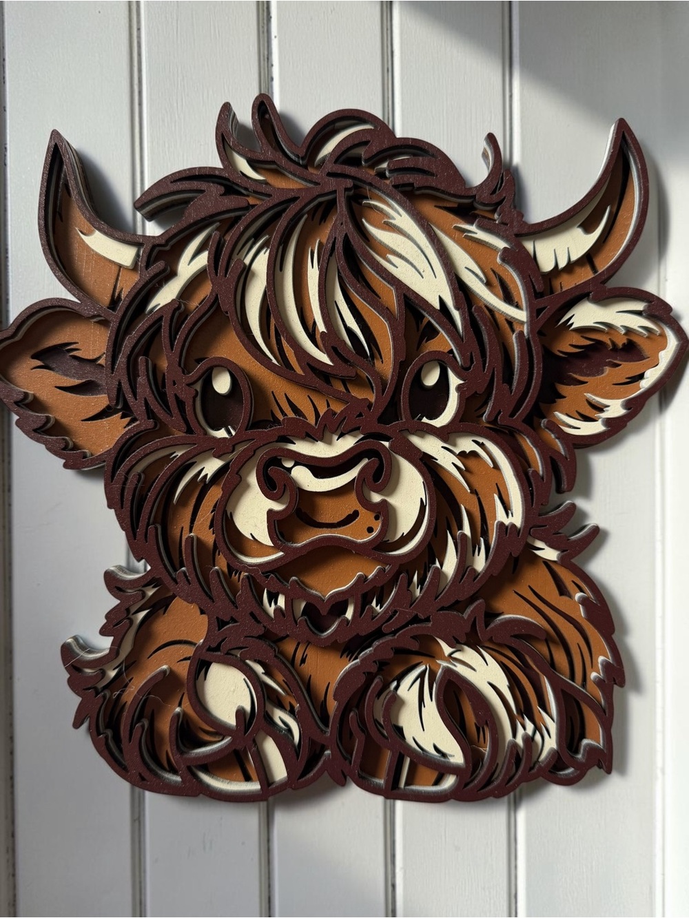 Handmade 5D Layered Wood Highland Cow Wall Art 9" Farmhouse Nursery Decor